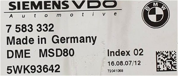 BMW 3ER E90 E91 ECU - ENGINE CONTROL UNIT- DME MSD80 - 7583332 5WK93642