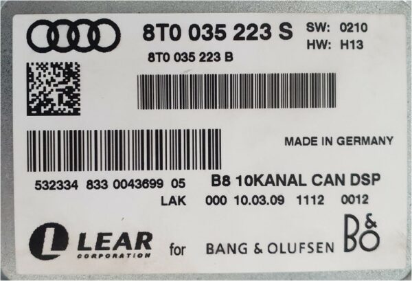 Amplifier LEAR, Bang & Olufsen, B8 10KANAL CAN DSP - 8T0035223S / 8T0035223B